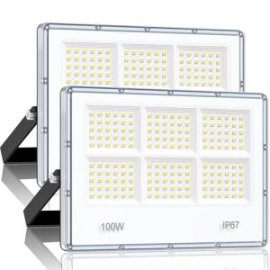 100W Projecteur LED Extérieur - 2 PACK 10000LM 180 LEDs Super Luminoso Bianco Spot LED Extérieur, Eclairage Exterieur Étanche IP67, 7000k Blanc Froid Lampe Exterieur pour Garage, Cour, Rue, Stade (jintenger, neuf)