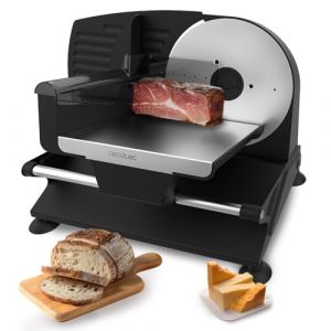 Cecotec Trancheuse en acier Rock'nCut Shuriken Steel. 200 W, Disque de 190 mm de diam&egrave;tre, Syst&egrave;me de r&eacute;glage progressif, Pr&eacute;cision maximale d'&eacute;paisseur de 0 &agrave; 15 mm, Lame en acier inoxydable (Cecotec, neuf)