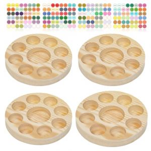 Honicemar Boîte de Stockage d'Huile Essentielle en Bois à 9 Trous pour Aromathérapie - 4Pcs Support de Huile Essentielle Organisateur Rangement Adapté pour la Maison/SPA/Coiffeuse/Bureau (HelloWord921, neuf)