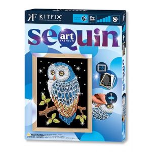 Kitfix - Sequin Art Chouette nocturne avec cadre en bois - 27 x 36 cm - Sequin Art Blue Premium - Image &agrave; paillettes - Kit de cr&eacute;ation pour adolescents, adultes et enfants de plus de 8 ans - 2109 (Kitfix, neuf)