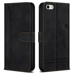 Bravoday Coque pour iPhone SE 2016 / iPhone 5s / iPhone 5, Etui Cuir avec Magnetique, Flip Pochette Housse pour iPhone SE 2016 / iPhone 5s / iPhone 5, Noir (Bravoday, neuf)