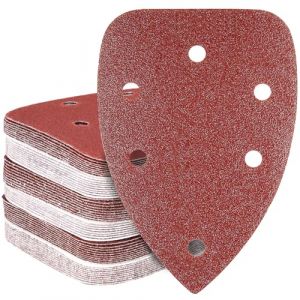 HYCHIKA Lot de 60 feuilles de papier abrasif pour ponceuse delta, 140 x 80 mm, 6 trous Velcro, grain 60/80/100/120/180/240, compatible avec la ponceuse delta HYCHIKA 140W TX104 (XLN（EU）, neuf)
