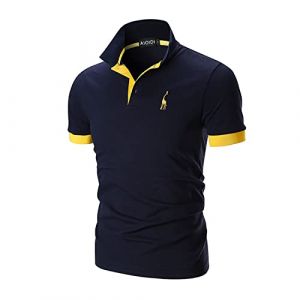 AIOIDI Polo Coton à Manches Courtes pour Homme avec Broderie Girafe Rugby T-Shirt,Bleu,M (AIOIDI, neuf)