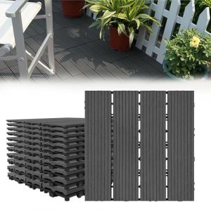 LARS360 Dalles de Jardin Clipsables en Bois Composite WPC Emboîtables Dalle Revêtement de Sol Extérieur Dalles Terrasse Composite Pour Jardin, Piscine, Balcon, Anthracite, 30 x 30cm(1m²), Lot de 11 (Cally UG, neuf)