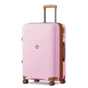 Kono Valise Grande Taille Extensible Valise Soute Valise de Voyage Valise &agrave; roulettes Coque Rigide en Polypropyl&egrave;ne avec 4 roulettes Spinner Serrure &agrave; Combinaison TSA (Rose/Marron) (Halterner Technologie GmbH, neuf)