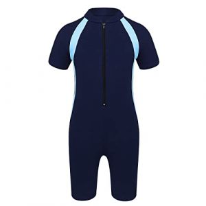 ranrann Enfant Fille Combinaison de Bain Manches Courtes Maillot de Bain 1 Pi&egrave;ce Anti UV UPF 50+ Fermeture &Eacute;clair Combishort Surf Natation Plage Rash Guard 6-16 Ans Bleu Marine 15-16 Ans (ranraneu, neuf)