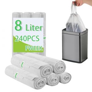 FWEEK 240 pièces Sacs poubelle 8L, Petit sac poubelle blanc avec cordon de serrage, Sacs poubelle avec cordon de serrage pour poubelle 8L-10 litres, 8 rouleaux (FWEEK, neuf)
