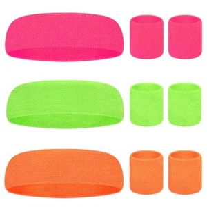 SAIIURV 9 Pi&egrave;ces Fluo Bandeau et Bandeaux pour Femmes et Hommes, R&eacute;tro Bandeau de Sport Ann&eacute;es 80 Bandes de Transpiration N&eacute;on, Disco Accessoires Costumes pour Cosplay Carnaval F&ecirc;te (SHAOJU SJ, neuf)