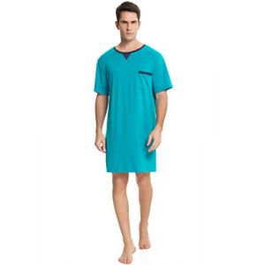 Chemise de Nuit Liquette Homme Coton Pyjama Manches Courtes Hauts de Pyjama Homme Col Rond avec Boutons Tee-Shirt Long Confortable V&ecirc;tements d'Int&eacute;rieur Homme T-Shirt Douce (ANXINDA, neuf)