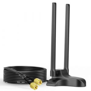 Bingfu ​​Antenne WiFi Base Magn&eacute;tique, Antenne Double Bande 2.4 GHz/5 GHz 3 dBi RP-SMA avec C&acirc;ble 2 m pour Routeur Wi-FI, Carte sans Fil PCIe, Adaptateur USB, PC Bureau​ (Toiot, neuf)