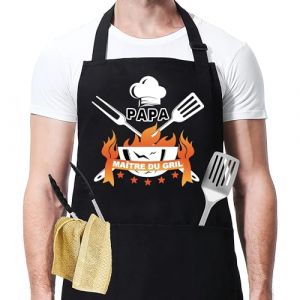 AWCIGG Tablier Barbecue Homme Cadeau Fete Des Peres Tablier Cuisine Homme Humour Cadeau Anniversaire tablier Papa Barbecue Chef Humoristique Accessoire Avec 3 Poches Pour BBQ F&ecirc;te No&euml;l (SK005-EU, neuf)