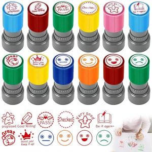 CLIUNT 12PCS Tampons Enseignants, Plastique Tampon Auto Encreur, Auto-encreurs Tampon Encreur Enfant pour Cadeau Professeur Tampons Ecole Avec Bo&icirc;te pour Encourager &Eacute;l&egrave;ves (DongGuanShi YiHai DianZiShangWuYouXianGongSi, neuf)