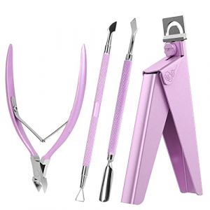 MelodySusie Coupe-Ongles en Acier Inoxydable, 4 en 1 Kits Pince à Cuticules pour la Peau Morte et Pousse-cuticules à Double Tête, Outils à Cuticules Manucures Professionnels pour Salon et Maison, Rose (Squaremake, neuf)