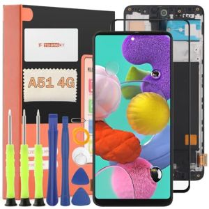 TGHongKy Ecran pour Samsung Galaxy A51 4G/A515 Complet &Eacute;cran Remplacement Tactile Digitizer Assembly pour Samsung Galaxy A51 LCD avec Kit De R&eacute;paration（Noir avec Cadre,4G (Cantonesetiger, neuf)