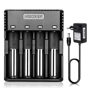 COSOOS Chargeur de Batterie avec 4 Lots de Charge, Batterie Rapide Chargeur pour Batteries Rechargeables, Li-ION LiFePO4 NI-MH NI-CD AA AAA C 18350 18500 18700 20700 21700 26650 RCR123 (COSOOS-EU, neuf)