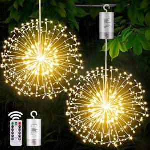 yowin Lumière de Feux d'Artifice 2 Pièces 198 Leds Lumineuses Feu d'artifice Alimentés par Batterie avec Télécommande, 8 Modes Lampe Feu d'Artifice Étanche pour Intérieure Extérieure - Blanc Chaud (Yowin, neuf)