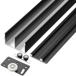 Peakjune Kit Porte Coulissante,Rail Porte Coulissante Double,Rail pour Porte Coulissante,Rail De Porte Coulissante Placard,Rail Et roulettes for Porte Coulissante DissimuléE,Facile Installer (Peakjune, neuf)