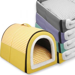 Grand lit 2 en 1 pour chien - Niche d'extérieur pour animal domestique - Imperméable - Tapis apaisant amovible - Pliable et lavable - Igloo intérieur - Antidérapant - Taille M : 45 x 32 x 35 cm (Waigg Kii, neuf)