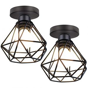 STOEX Rétro Plafonnier Industrielle en Métal Cage forme Diamant, Lustre Abat jour Lumiere de Plafond Chambre, Pour entrée, Allée, Porche, Couloir, Café Bar (Noir 2pcs) (STOEX, neuf)