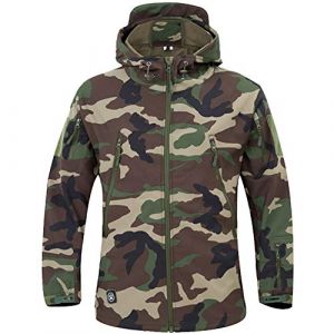 Veste d'hiver imperméable pour homme manteau capuche décontracté et intelligent Softshell doublé polaire avec plusieurs poches fermeture éclair chasse tactique militaire camping Jungle Camo S (Color Rush, neuf)