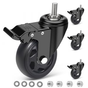 IQWTU 100MM Roulettes pour Meubles Tige Filet&eacute; M10 x 1,5 x 30 mm, Lot de 4 Roulettes Pivotantes avec Frein, Double Roulement &agrave; Bille Roulette Charge Lourde Rotation &agrave; 360&deg;, Jusqu'&agrave; 550KG (YeMI Casters-EU, neuf)