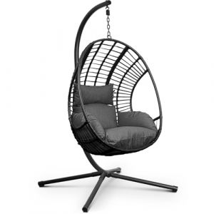 Swoods Fauteuil Suspendu Egg XXL - Chaise Suspendue avec Support - pour Int&eacute;rieur et Ext&eacute;rieur - INCL. Oreillers - Chaise Egg - Cocoon - Chaise Oeuf - Jusqu'&agrave; 150kg (Gris fonc&eacute;) (The Brand Center B.V., neuf)