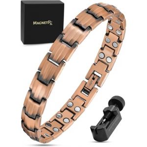 MagnetRX&reg; Bracelet Magn&eacute;tique Femme en Cuivre Pur &ndash; Bracelet en Cuivre Femme avec 40 Aimants Puissants (3000 Gauss) &ndash; Bijou Magn&eacute;tique Double Force &Eacute;nerg&eacute;tique &ndash; Longueur R&eacute;glable avec Outil (MagnetRX, neuf)