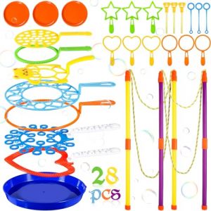 NCKIHRKK Machine à Bulles, 28 Pièces Bulles de Savon Enfant Géante Kit, Jouet Savon à Bulles Bubble Maker, Baguette à Bulles Ensemble pour Jeu Exterieur, Anniversaire des Enfant, Mariage, Jeux (AMICO MICHELE, neuf)