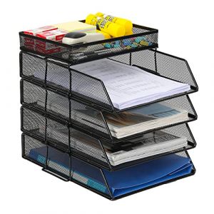 EasyPAG Lot de 5 Métal Portrait Empilable Corbeilles à Courrier A4 Banette de Rangement Bureau Porte Revue Organisateur de Magazine Bannette Papier Range Document,Noir (EasyPAG-EU, neuf)