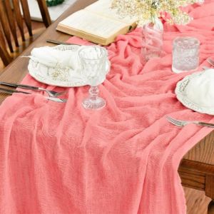Artoid Mode Chemins de Table Gaze Mousseline Bohême Corail 300 cm, Décoration de Table de Cuisine Vacances Mariage Fête d'anniversaire (Artoid Direct, neuf)