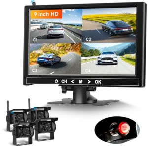 VECHTEL 4*cam&eacute;ras de recul sans Fil avec &eacute;cran 9 Pouces 1080p,&eacute;cran divis&eacute; en 4 Parties/Aide au stationnement, cam&eacute;ra de recul AHD IP68,Vision Nocturne pour SUV,Camping-Car avec Prise Allume-Cigare (VECHTEL, neuf)