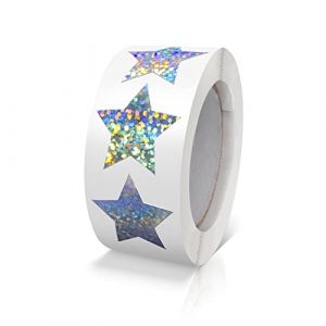Rouleau d'autocollants &eacute;toiles argent&eacute;es 2,5 cm Petites &eacute;tiquettes autocollantes brillantes &Eacute;toiles de No&euml;l &Eacute;tiquettes &eacute;tincelantes autocollantes &Eacute;toiles de gribouille &Eacute;toiles scintillantes D&eacute;coration (Meida Sign, neuf)