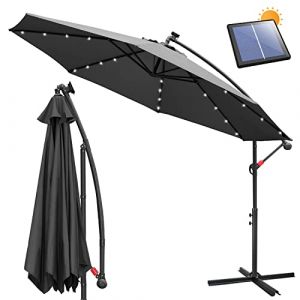 Ansobea 350 cm Parasol de jardin exterieur avec éclairage Solaire LED, Parasol Déporté en Aluminium avec Protection UV, pour Jardin, terrasse, Balcon (Gris foncé) (Big Bird GmbH, neuf)