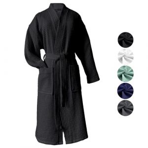 heimtexland ® Peignoir de bain en piqué gaufré - 100 % coton - Certifié Oeko-Tex - Séchage rapide - Doux pour la peau - Pour homme et femme - Type 881, Noir , XXXL (inovatex, neuf)