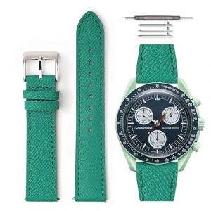 HORACE Bracelet de montre en cuir grain&eacute; &agrave; d&eacute;gagement rapide universel compatible avec Omega x Swatch MoonSwatch 20mm (Vert - Vert) (LCGlobal, neuf)