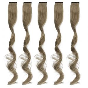 Cufaee 5pcs met en évidence l'extension des cheveux, postime à cheveux synthétique à haute température avec clip, long clip bouclé dans la postiche pour la fête (Cendres aoki) (QoolDeal, neuf)