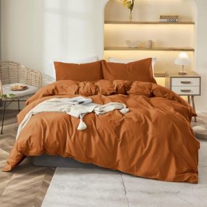 Covebett Housse de Couette 240x260 cm Caramel Brun Couette Unie Parure de lit Adulte 2 Personnes Moderne Brun en Microfibre Linge de lit avec Fermeture Éclair et 2 Taie d'oreiller 65x65cm (TanVita, neuf)