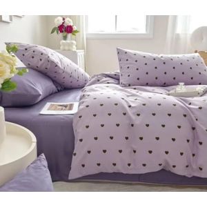 Freyamy Housse de Couette 220x240cm+2 Taie d'oreiller 65x65cm Coeur Violet Gris Fonc&eacute; Parure de lit 2 Personnes Adulte Motif du C&oelig;ur Sets de Housse Couette en Microfibre avec Fermeture &Eacute;clair (Mitchell'SZ, neuf)