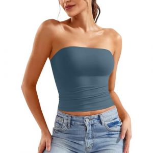 Y2k Crop Top Femme Sexy Bandeau Tube sans Manches Bretelle Dos Nu T-Shirt &Eacute;t&eacute; Couleur Unie Slim Fit Bustier Moulants Chic &eacute;L&eacute;Gant Haut Court Basique D&eacute;contract&eacute; pour Bord De La Mer De Plage Vacances (LOSSLO(Livraison 5-14 jours), neuf)