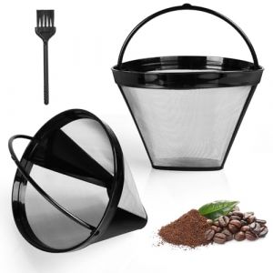 AOMIG Filtre &agrave; Caf&eacute; R&eacute;utilisable, 2 Pi&egrave;ces filtres taille 4 avec brosse, filtre &agrave; caf&eacute; permanent, Filtres &agrave; Caf&eacute; Style C&ocirc;ne panier en maille lavable pour Camping Voyage Bureau Domicile (AomigEU, neuf)