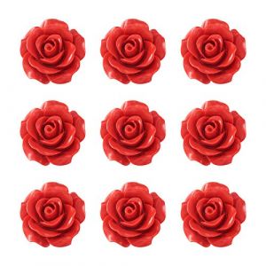 Beadthoven Lot de 50 perles de cinnabar en forme de roses rouges sculpt&eacute;es avec des p&eacute;tales de rose 20 mm pour la Saint-Valentin, la fabrication de bijoux, trou : 2 mm (Beadthoven Jewelry EU, neuf)