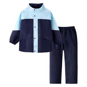Volunboy Enfants Imperm&eacute;able &agrave; Capuche Boutons Manteau Veste de Pluie et Pantalon Combinaison pour Fille Gar&ccedil;on(13-14 ans,Bleu Marine,4XL) (Volunboy, neuf)