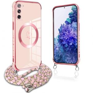 Pnakqil Coque Magn&eacute;tique pour Samsung Galaxy S20 FE 5G Con Cordon, Compatible avec MagSafe, Silicone Housse avec Motif Coeur d'amour R&eacute;glable Collier Lanyard, pour Samsung S20 FE 5G 6.5", Rose (UNA KADAMS, neuf)