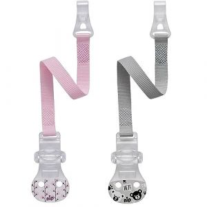 nip Lot de 2 attache-tétines avec crochet, attache-tétine pour tétine avec anneau, fabriqué en Allemagne (babywaren24, neuf)