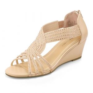 PIZZ ANNU Sandales Femme &Eacute;t&eacute; Compens&eacute;es &agrave; Plateforme Escarpins Strass Sandale &agrave; Talon Compens&eacute; Mode Confort pour Soir&eacute;e Mariage Chaussure Nude EU 41 (PIZZ ANNU-EU, neuf)