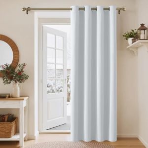 PONY DANCE Rideaux Porte Isolant Thermique - Lot de 1 Panneau &agrave; Oeillets de Fen&ecirc;tre Lumineux Bloquer Isolation pour Chambre Salon, Largeur 140 x Hauteur 220cm, Gris Blanc (RYB HOME EU, neuf)