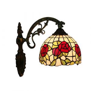 8 Pouces Tiffany Style Applique Murale, Rose Rouge Floral Vitrail Abat-jour Lampe Murale Pastorale Main Verre Teint&eacute; Antique Base R&eacute;tro Lampe Murale pour Salon Salle &agrave; Manger Chambre &agrave; coucher Couloir (Guangzhouxiyueshangmaoyouxiangongsi, neuf)