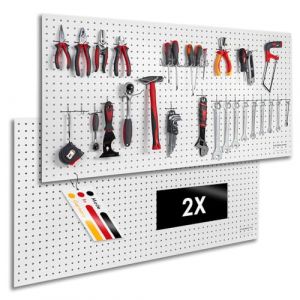 Pegboard Peggy&acute;s Lot de 2 panneaux &agrave; outils en bois - 120 x 60 x 0,5 cm - Perforation &Oslash; 7 mm - MDF laqu&eacute; blanc (pegboard, neuf)