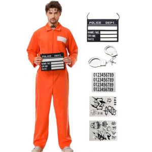 Ragelion Déguisement Prisonnier Homme,Orange Combinaison de Prisoner Jumpsuit Costume Unisexe Halloween Cosplay (youyijia002, neuf)