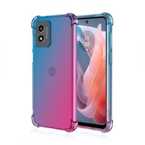 Topme Coque pour Motorola Moto E14 / G04S / G04 / G24 / G24 Power (6.5" inches), &Eacute;tui de T&eacute;l&eacute;phone Portable en Silicone TPU Souple avec D&eacute;grad&eacute; de Couleur Transparent - Bleu Rose (topme, neuf)